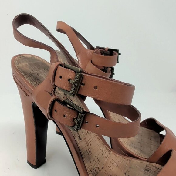 Ralph Lauren Tan Leather Heels 10 Platform Ankle Strap - Picture 6 of 16